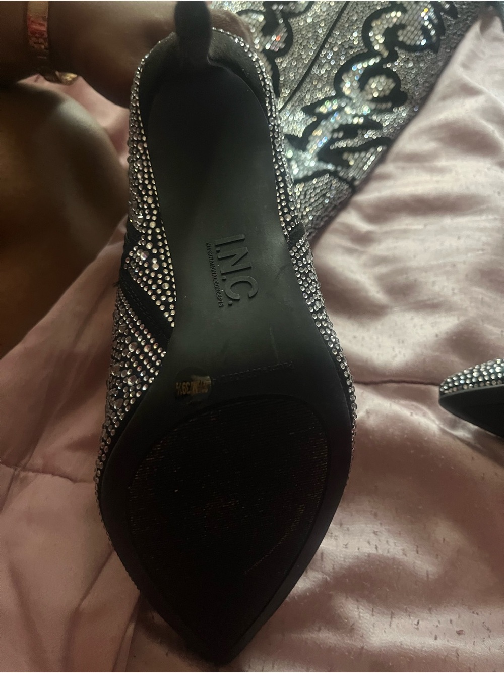 INC International Concepts Black Crystal Pointed Toe Heels